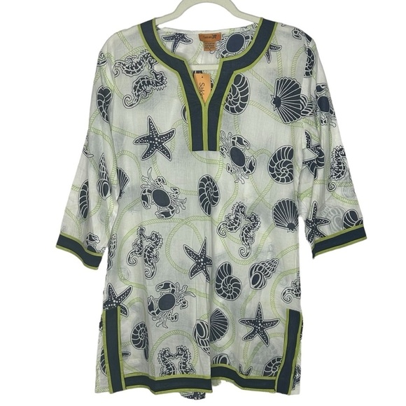 Sakkas Seahorse & Seashell Print Tunic NWT - Picture 1 of 11